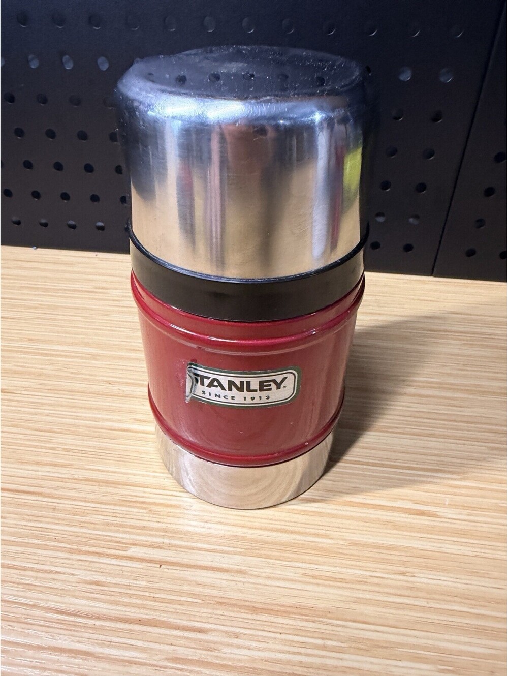 Stanley Vacuum Bottle Thermos EN12546-1 Vtg 17oz Stainless .05L Red Wide Mouth